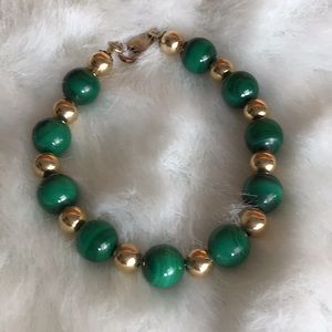 Genuine Malachite/ 14k Gold Bracelet